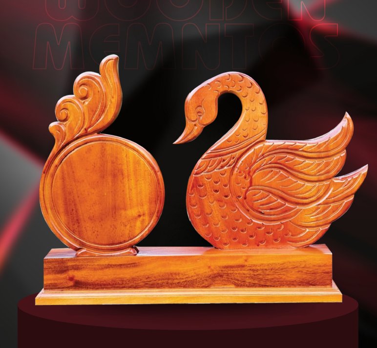 Premium Mahogany Wood Arayannam Memento – 30 cm Handcrafted Wooden Bird Sculpture | Kerala Cultural Decor & Gift by Mannar Craft