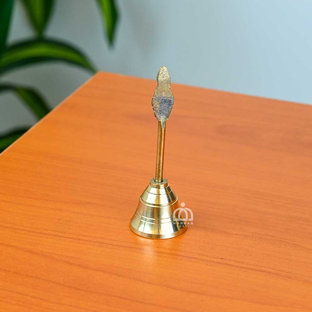 Brass Pooja Hand Bell – Traditional Temple Ghanti for Mandir & Worship - Small