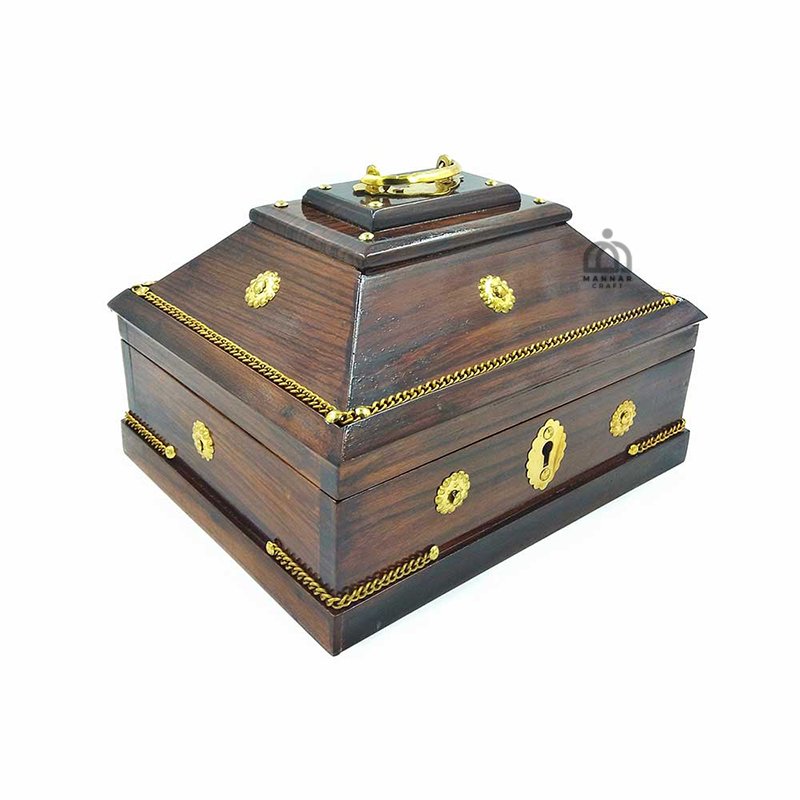 Handmade Kerala Traditional Rectangular Jewel Box Without lock – Elegant Wooden Jewelry Storage | Small (7 x 5)