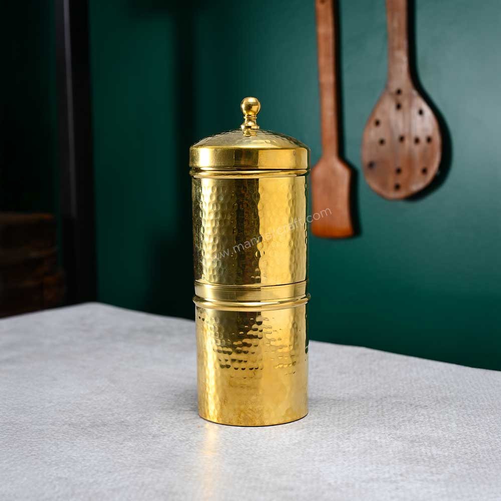 Handcrafted Brass Glossy Hammered Coffee Filter - 2 Cup Traditional Coffee Maker