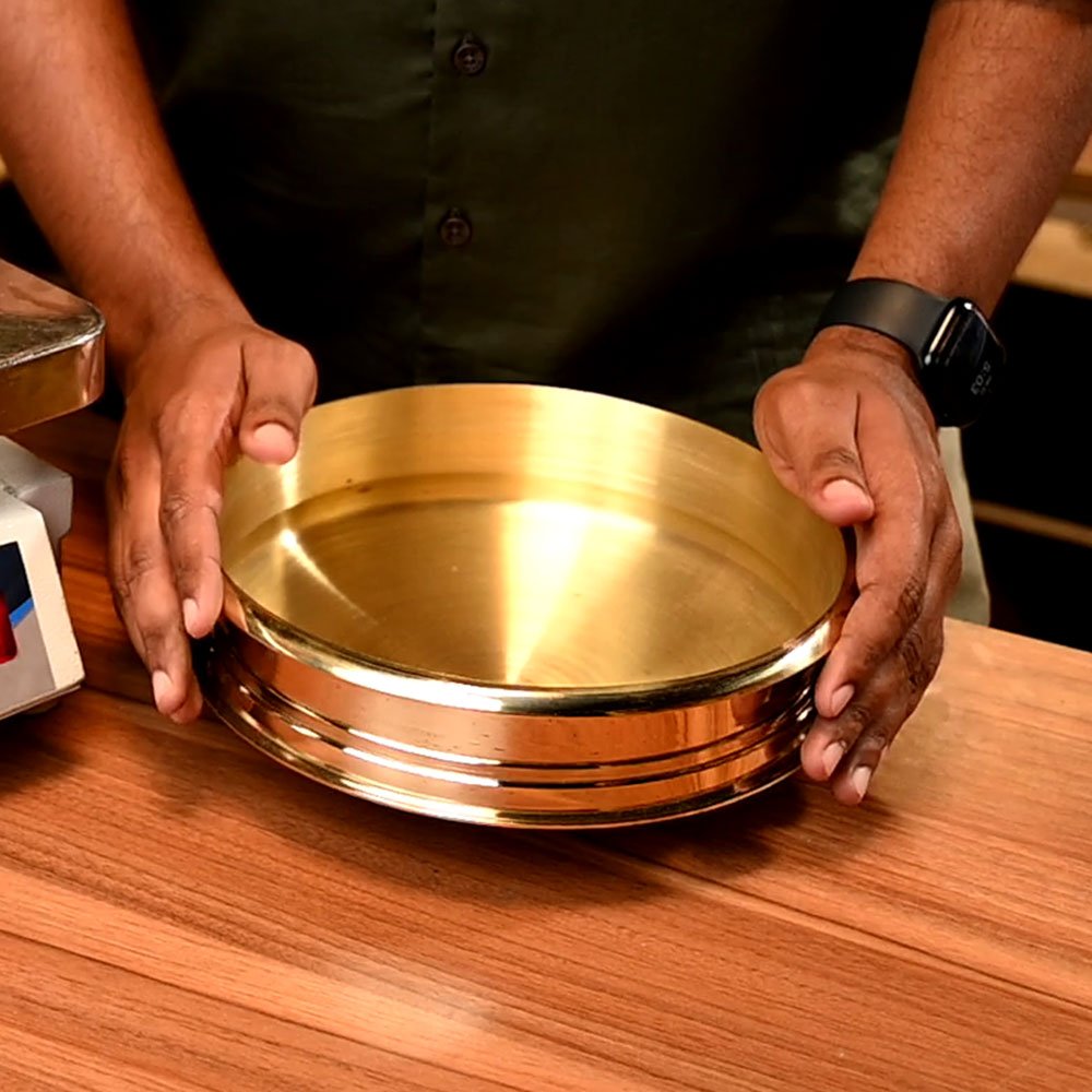 Polished Bronze Uruli with Flat Base for Authentic Cooking - 8 inch