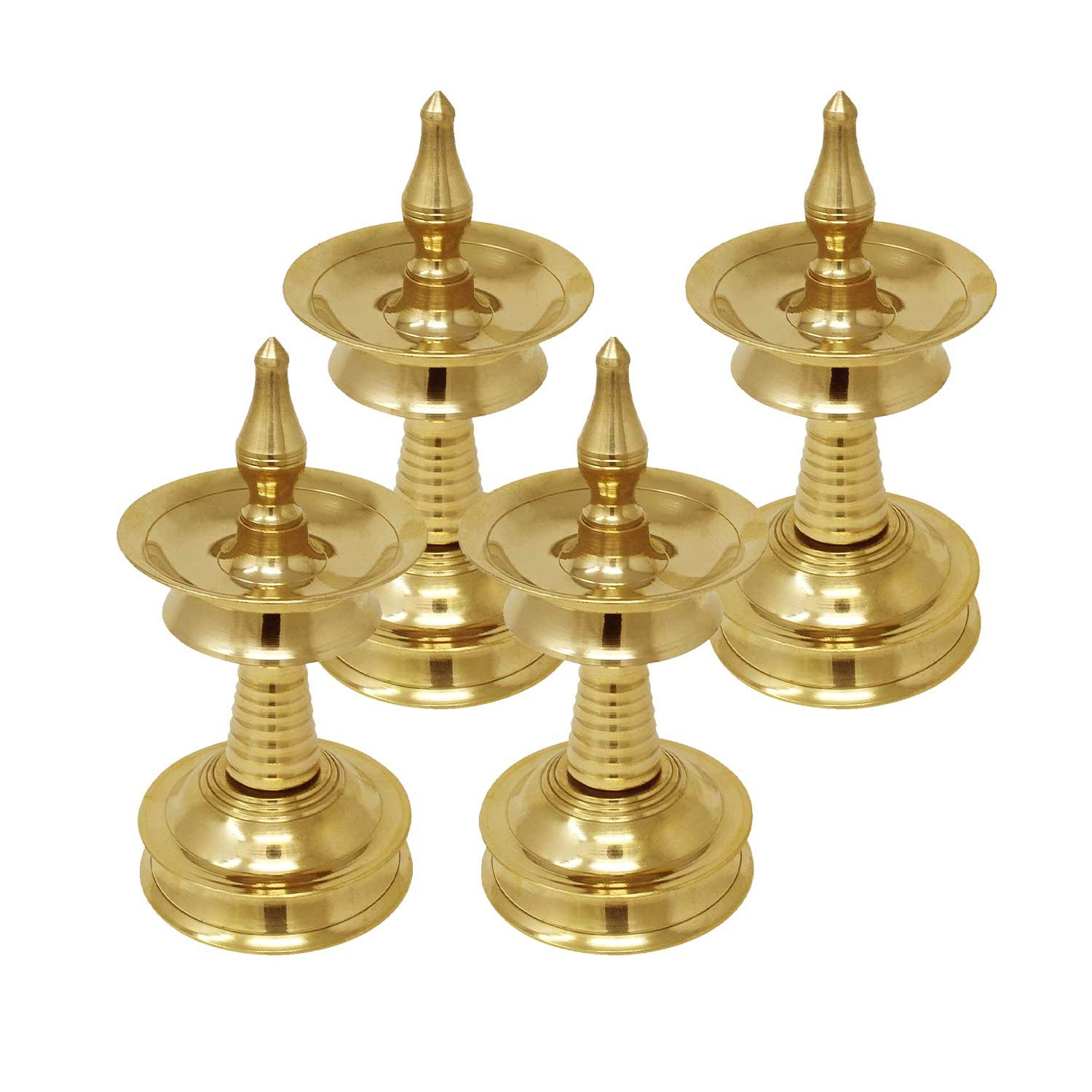 Brass Nilavilakku - Kerala Traditional Brass Oil Lamp ,Set of 4 - ( Height - 5 Inch) - AKP Model