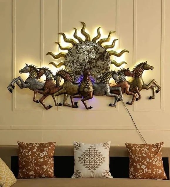 Best Antique 7 Running Sun Horse LED Wall Art - Small