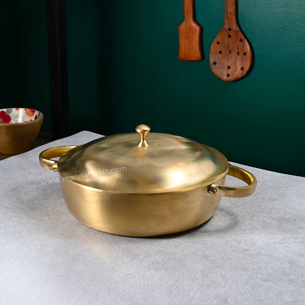 Bronze Kadhai with Lid for Traditional & Healthy Cooking - 9 inch