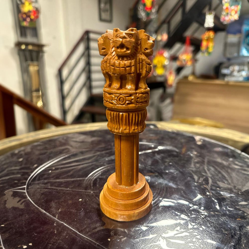 Handcrafted Wooden Ashoka Stambh - Ashoka Pillar - Authentic Indian Decor & Gift - 6 inch