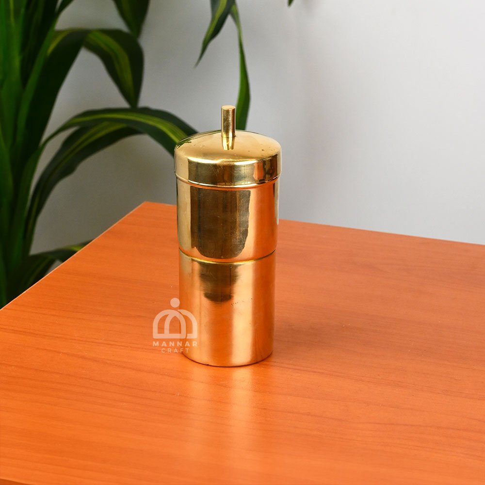 Handcrafted Brass Coffee Filter - Brew Rich, Authentic South Indian Coffee - 2 Cup Polished