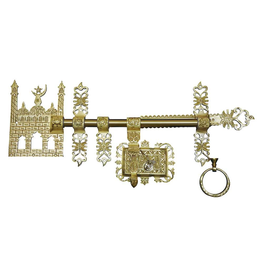 Manichitratazhu Aldrop Mosque Head with Brass Matte Finish 16 mm Thick and 12-inch Wide Rod (Gold)