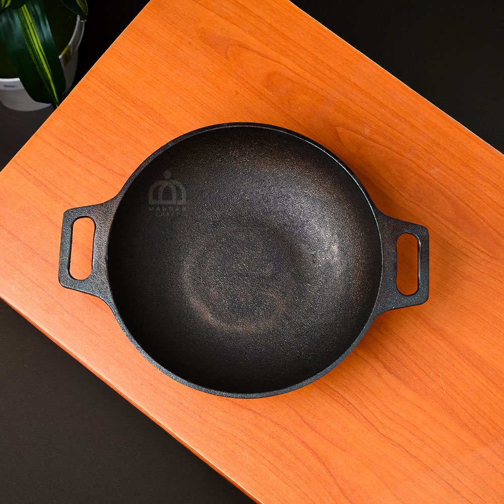 Pre - Seasoned Cast iron Double Handle Fine Finish Kadai - Sturdy & Stylish Cookware for Perfect Cooking - 10 inch
