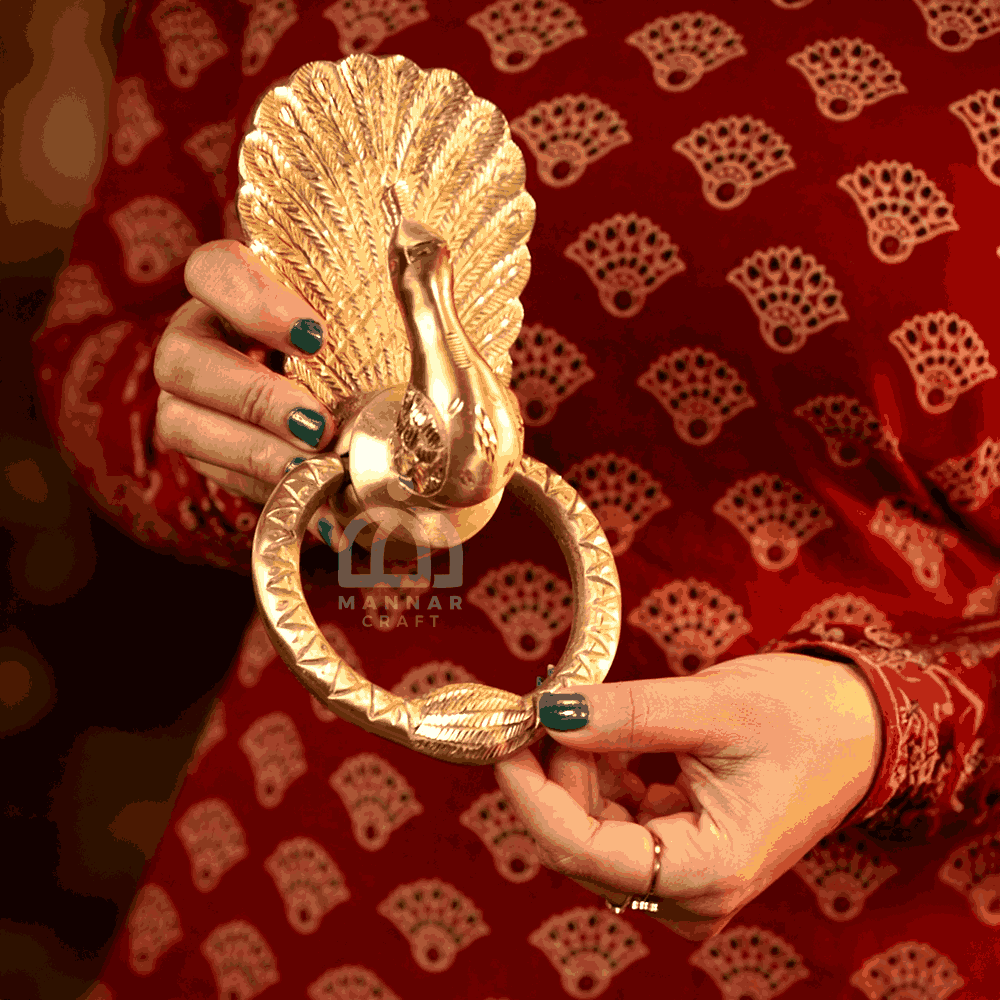 Mannar Craft Brass Door Knocker-Peacock Design-Matt Finish-4 Inch