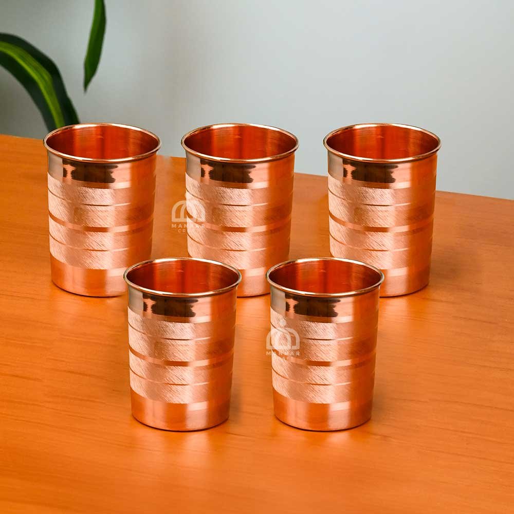 Premium Copper Glass Tumbler Cups – Set of 5 | Handmade Pure Copper Drinkware for Ayurveda, Water & Beverages