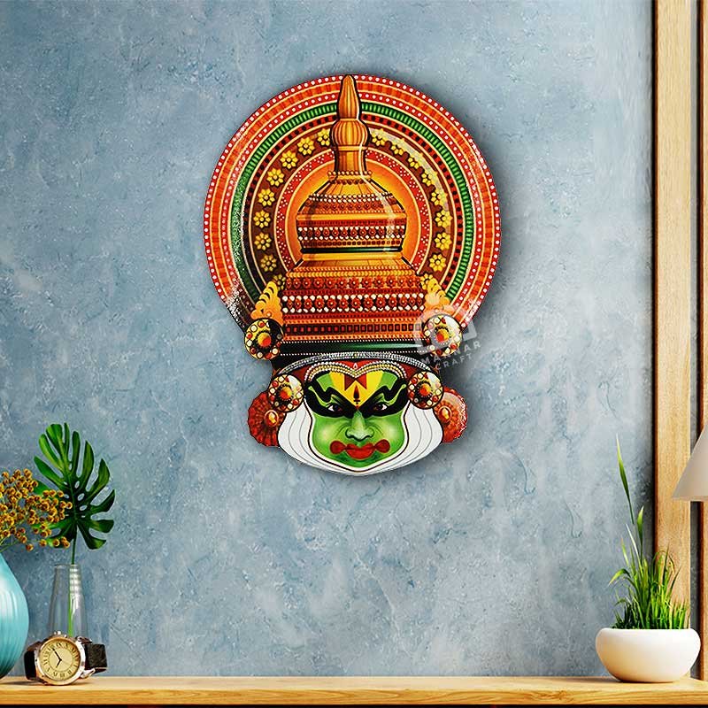 Mannar Craft Kathakali Face Wall Hanging - MDF Wall Art Decor - Printed - 4 Inch