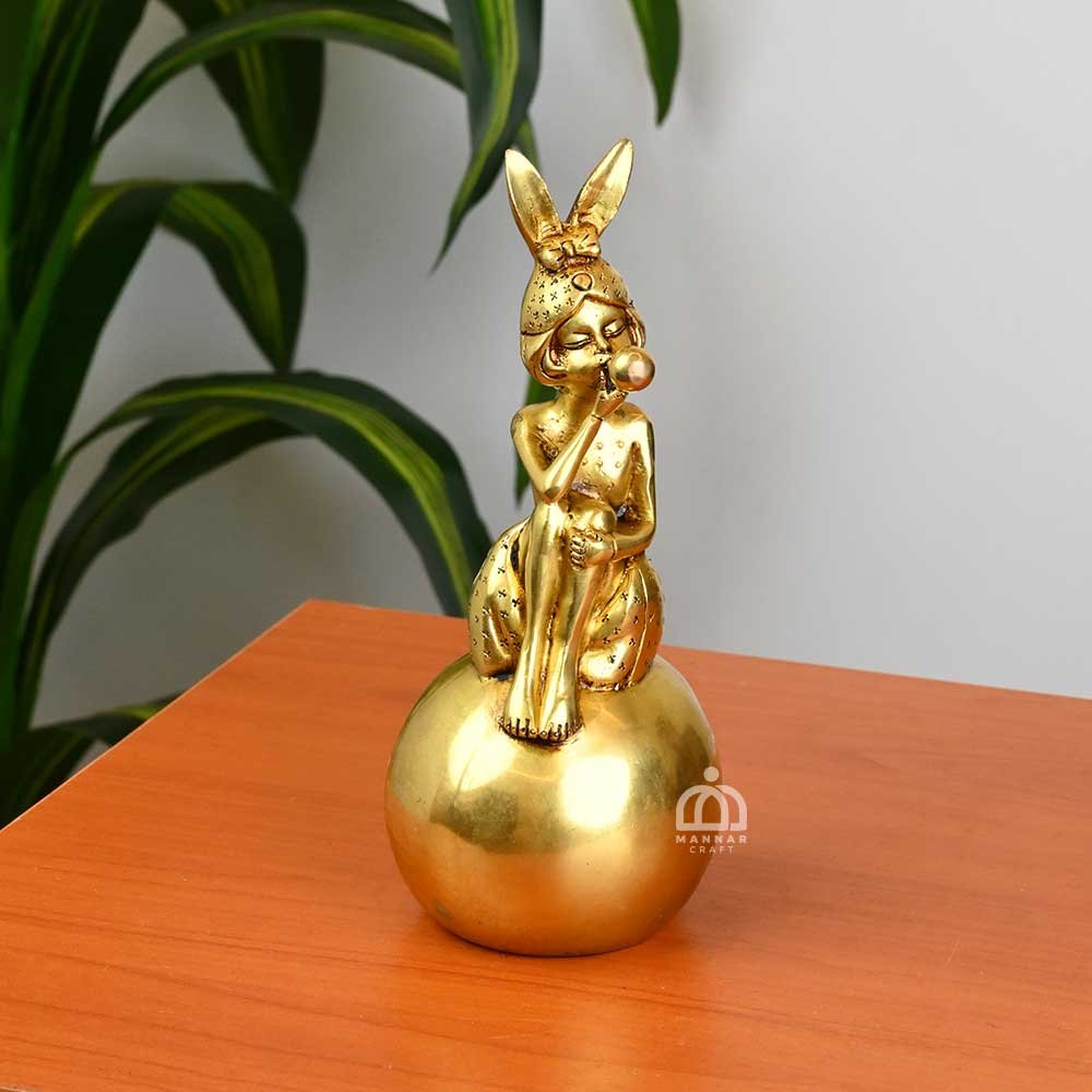 Brass Special Rabbit Girl Figurine – Handcrafted Brass Decorative Showpiece | Mannar Craft Traditional Home & Gift Collectible