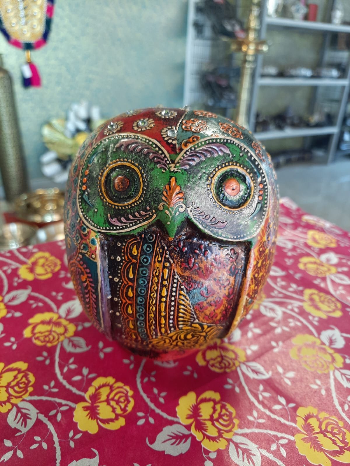 Owl money bank with artistic work