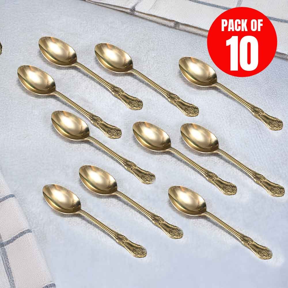 Golden Brass Design Spoon Set – Handcrafted Vintage Cutlery – Set of 10