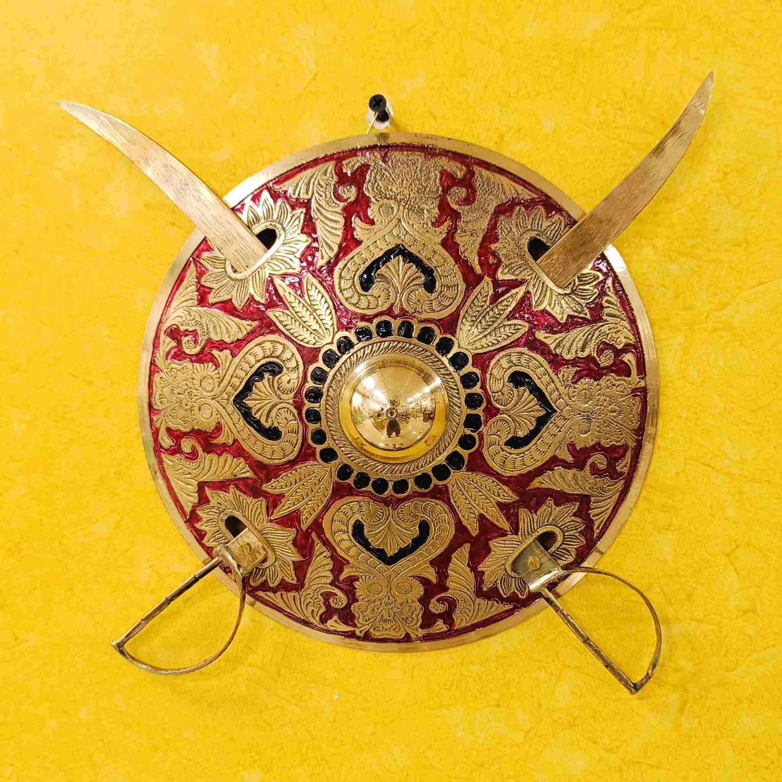 Vintage Style Brass Sword and Shield Wall Mount Display | Multicolor Decorative Showpiece for Home Décor - 9 Inch