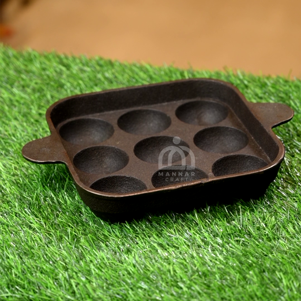 Cast Iron Paniyaram Pan – Square Shape (9 Pit) | Pre-Seasoned, Nonstick, Toxin-Free & 100% Pure