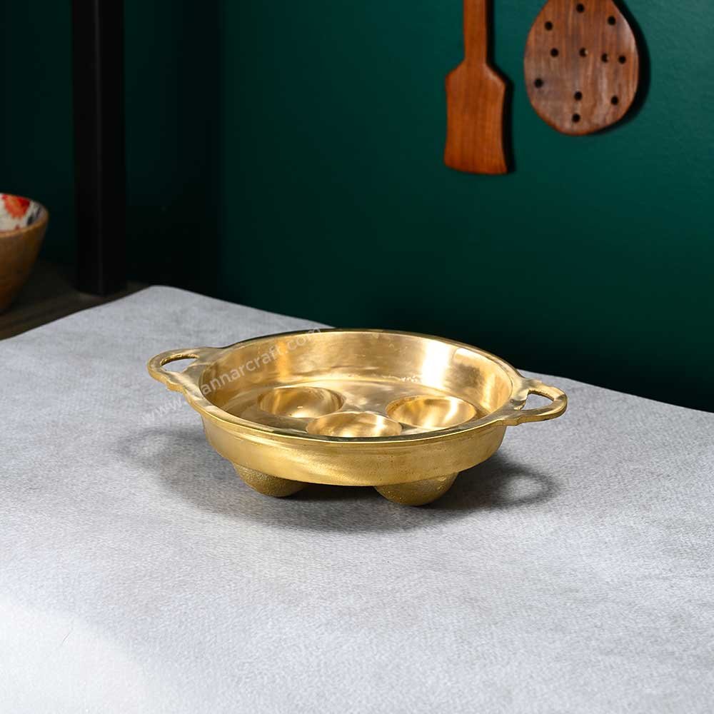 Bronze Paniyaram Pan - Authentic Unniyappam Chatti for Perfect Ponganalu - Paddu - 5 moulds