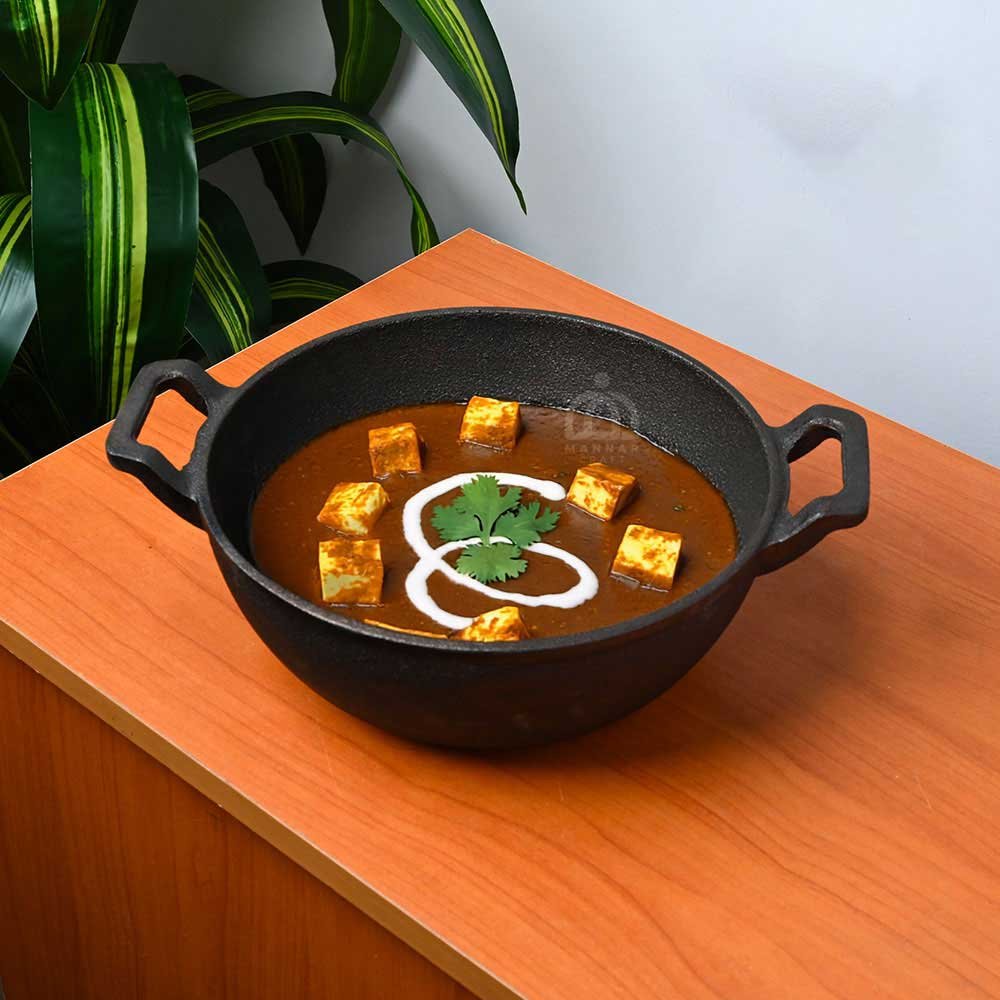 Pre - Seasoned Heavy Duty Extra Deep Kadai with Double Handle & Upper Grip Deep Frying Pan for Cooking - 10 inch